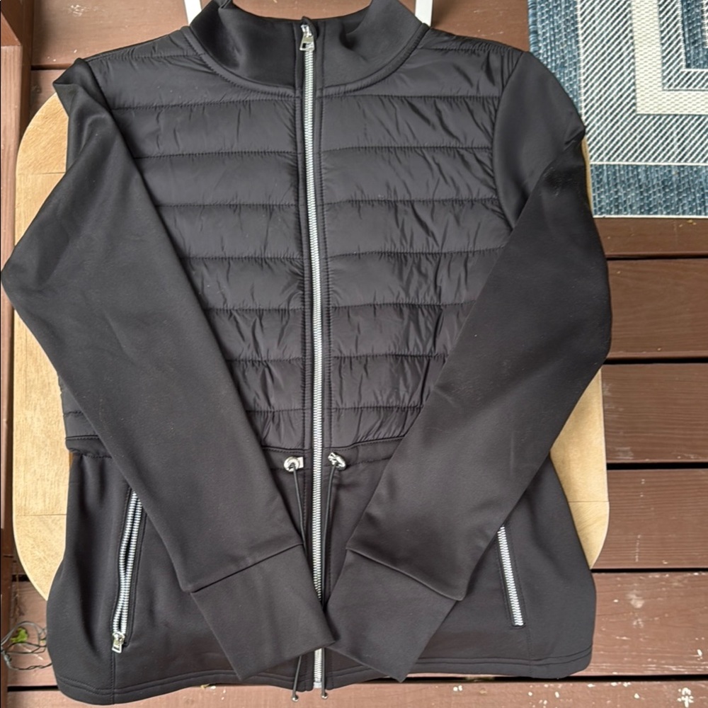 Black Puffer Jacket with Zipper Details